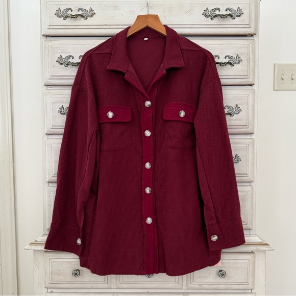 Burgundy Waffle Shacket - Picture 1 of 4
